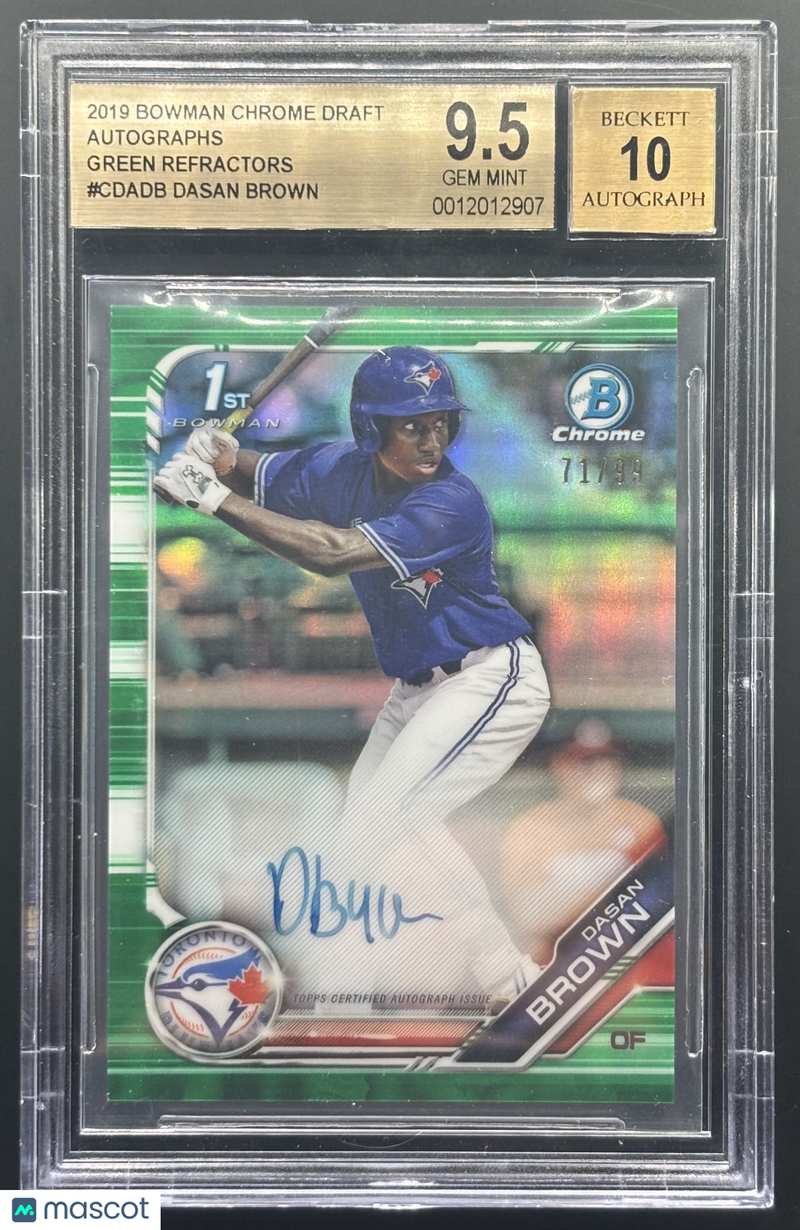 2019 Bowman Chrome Draft Dasan Brown /99 Green Refractor Autograph BGS 9.5