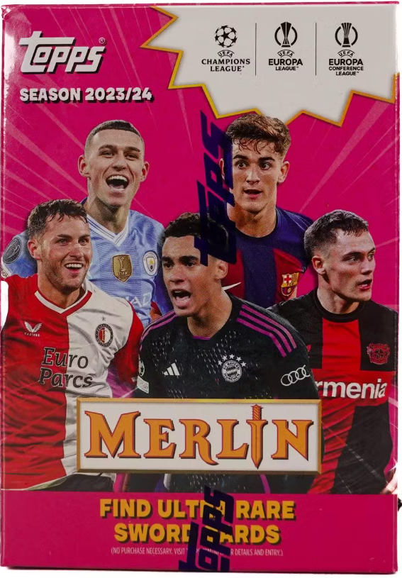 2023-24 Topps Chrome Merlin UEFA Club Competitions Soccer 7-Pack Blaster Box (7 Packs Per Box, 4 Cards Per Pack)