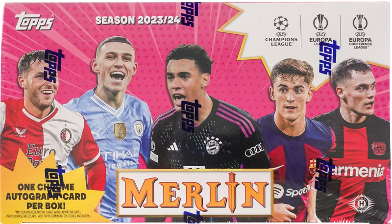 2023-24 Topps Chrome Merlin UEFA Club Competitions Soccer Hobby Box (18 Packs Per Box, 4 Cards Per Pack)